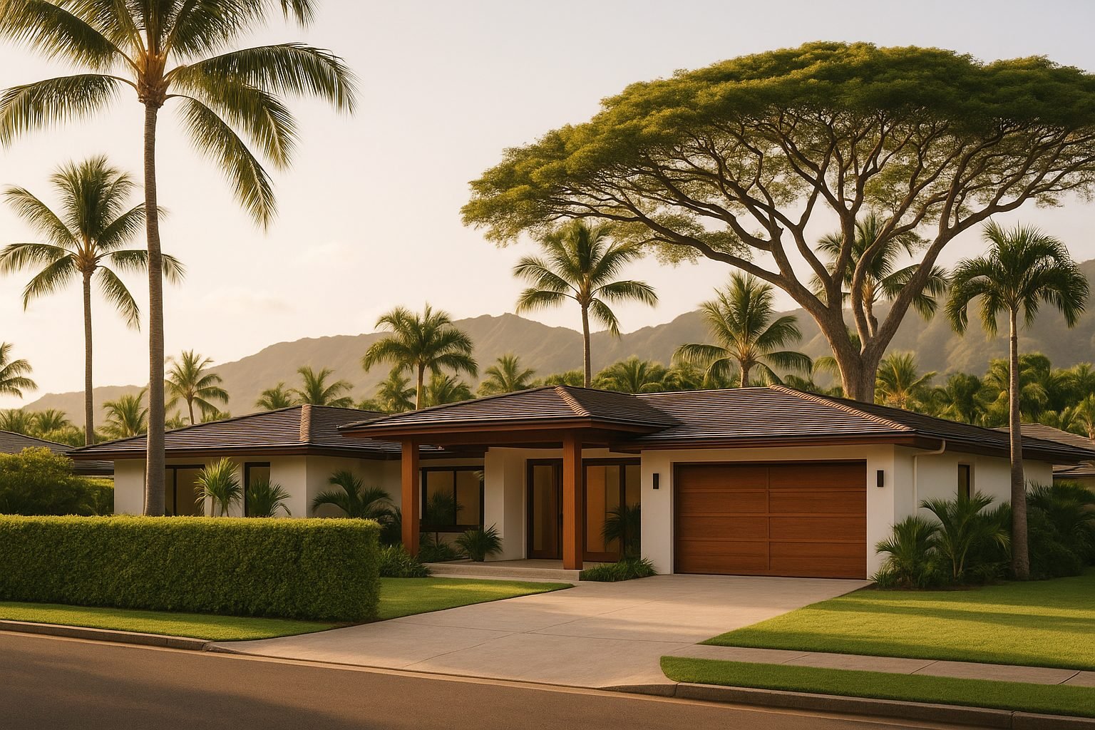 A well-appointed Kahala residential street with mature trees and single-family homes — illustrative of the neighborhood Island Contractors serves
